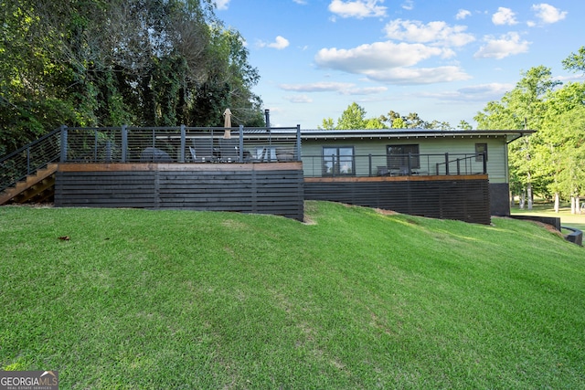 view of yard featuring a wooden deck