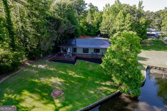 aerial view featuring a water view