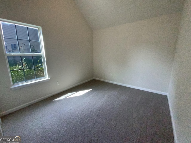 spare room featuring carpet and vaulted ceiling