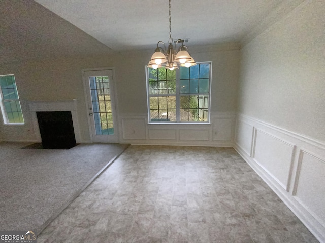 unfurnished dining area with a notable chandelier