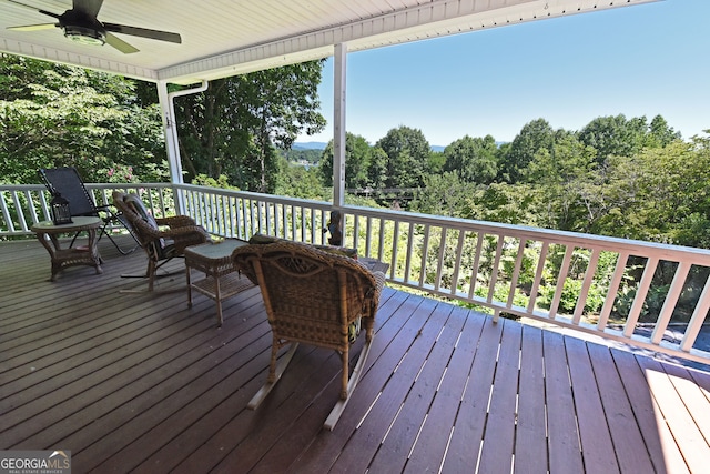 wooden terrace with ceiling fan