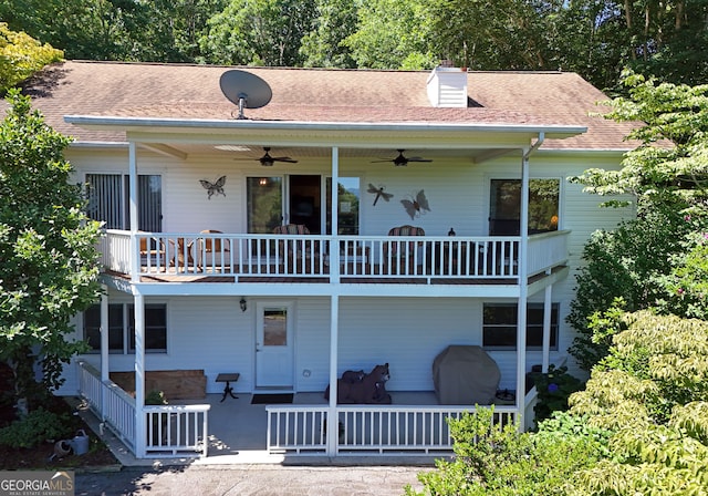 back of house featuring ceiling fan and a patio