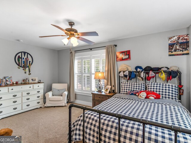 bedroom featuring carpet floors and ceiling fan