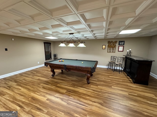 recreation room with hardwood / wood-style floors and pool table