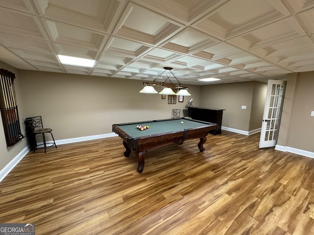 game room with hardwood / wood-style flooring and pool table