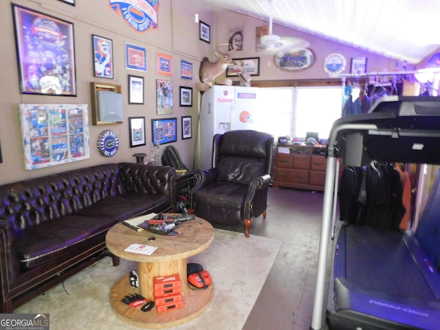 living room with vaulted ceiling