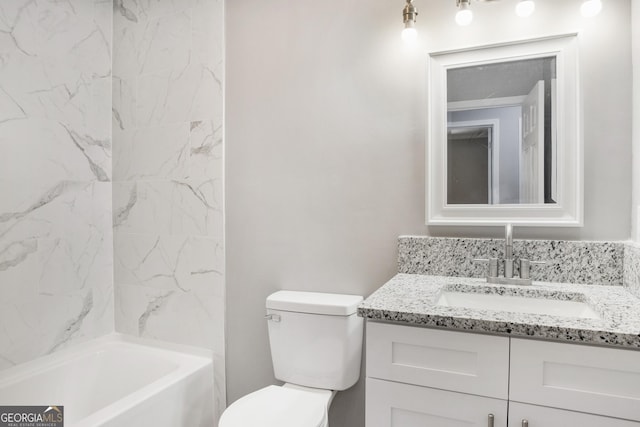 full bathroom with shower / tub combination, vanity, and toilet