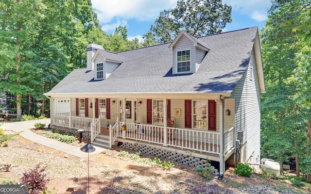 cape cod-style house with a garage and covered porch