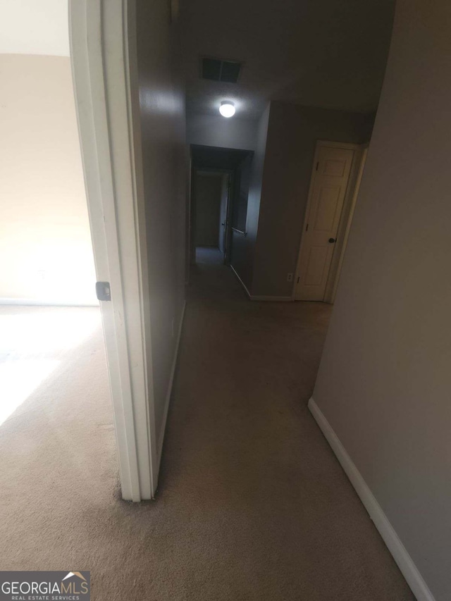 hallway with carpet flooring