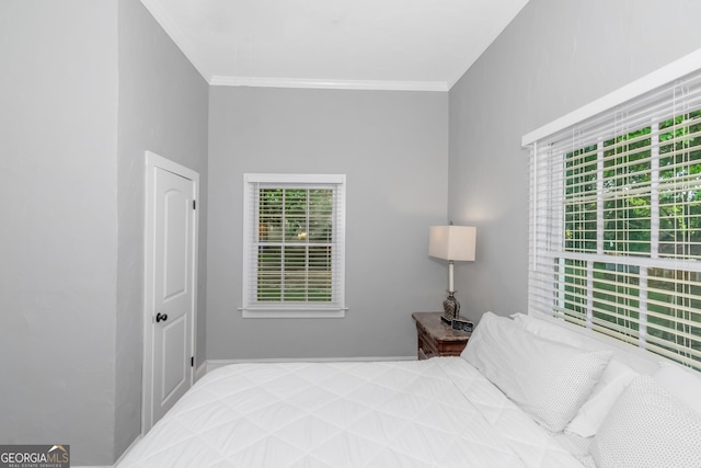 bedroom with ornamental molding