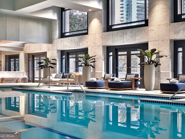 pool with french doors