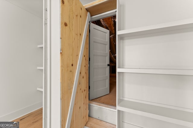 walk in closet with wood-type flooring