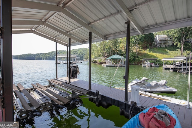 view of dock featuring a water view