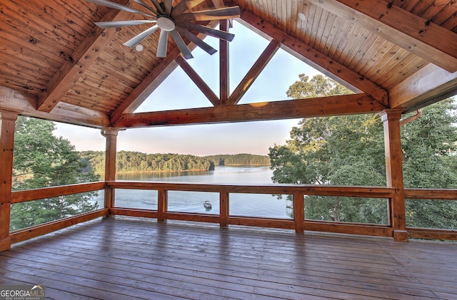 view of dock with a deck with water view