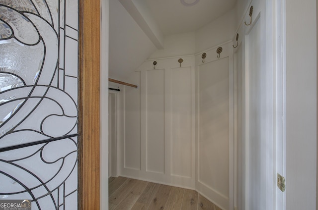 mudroom with light hardwood / wood-style floors