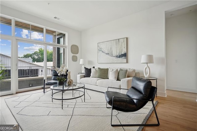 living room with hardwood / wood-style flooring