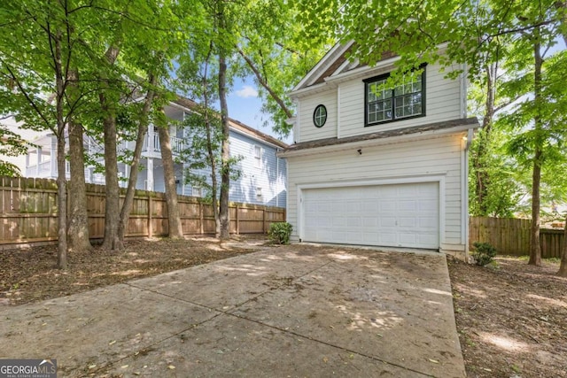 exterior space featuring a garage