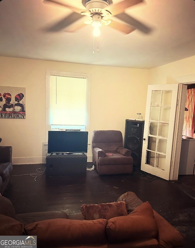 living room featuring ceiling fan