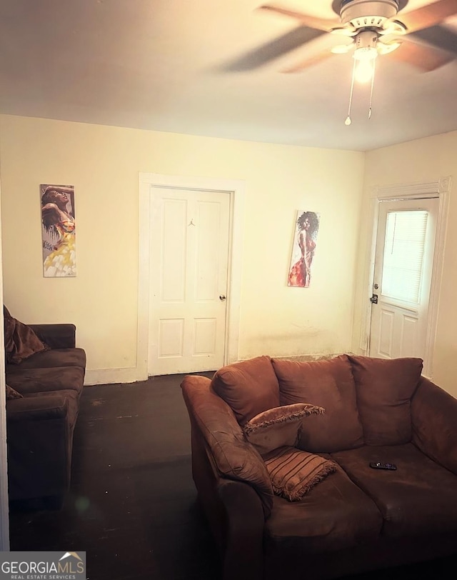 living room with ceiling fan