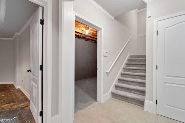 interior space featuring ornamental molding and tile patterned flooring