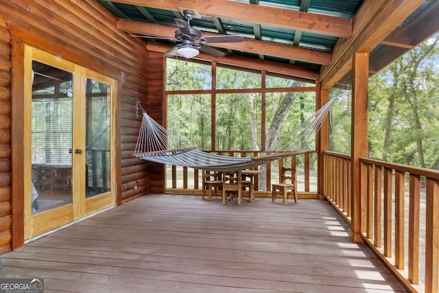 wooden terrace with ceiling fan