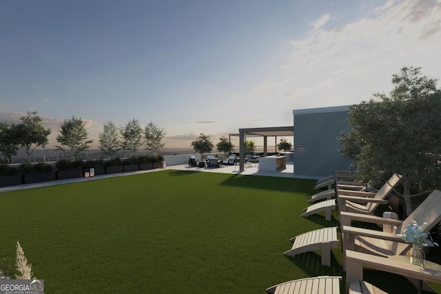 318 Sandy Springs Cir Unit 270, Sandy Springs, GA 30328 - yard at dusk featuring a patio area, a yard, and a water view