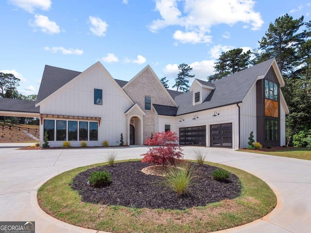 modern farmhouse with a garage