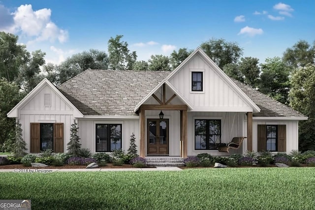 modern farmhouse style home with a front yard