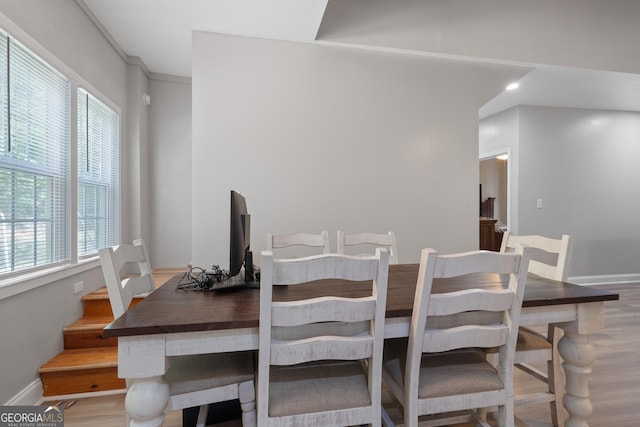 dining area with light wood-type flooring