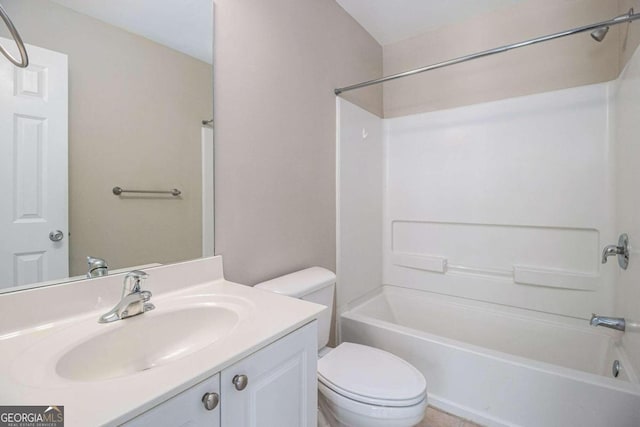 full bathroom with vanity, shower / bathtub combination, and toilet