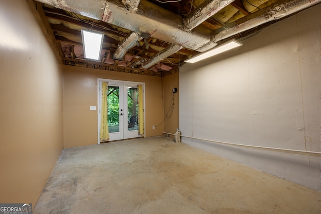 basement featuring french doors