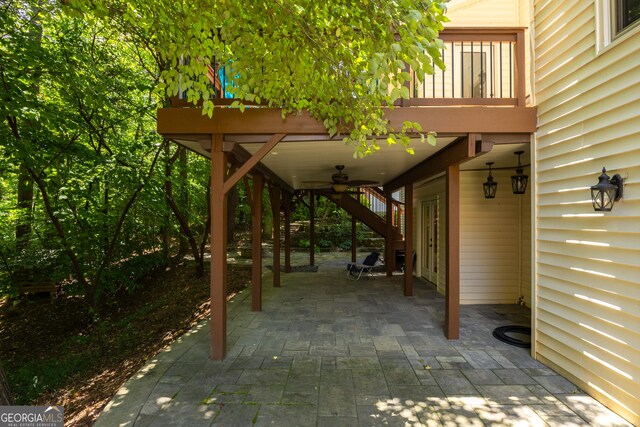 view of patio / terrace featuring ceiling fan