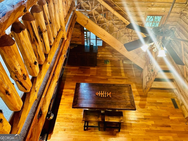 interior details with wood ceiling and ceiling fan