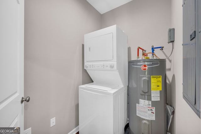 339 Gainesville, Carnesville, GA 30521 - washroom with stacked washer / dryer and water heater