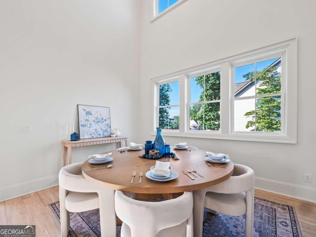 dining space featuring light hardwood / wood-style flooring and a wealth of natural light