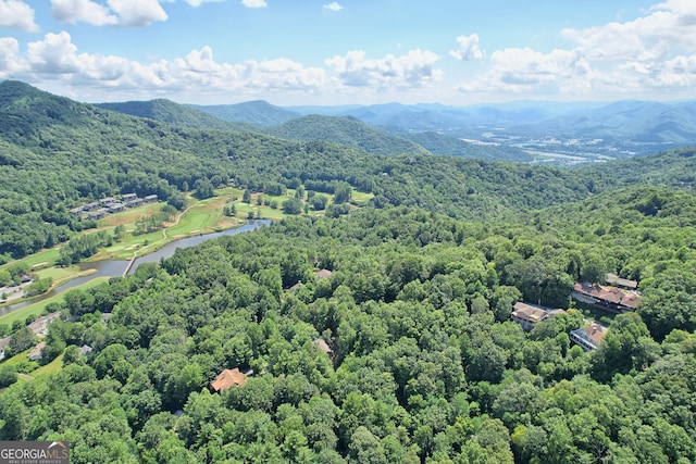 aerial view with a water and mountain view