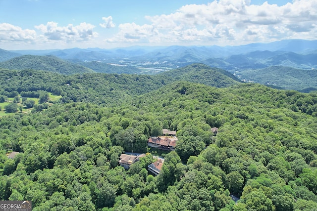 drone / aerial view featuring a mountain view