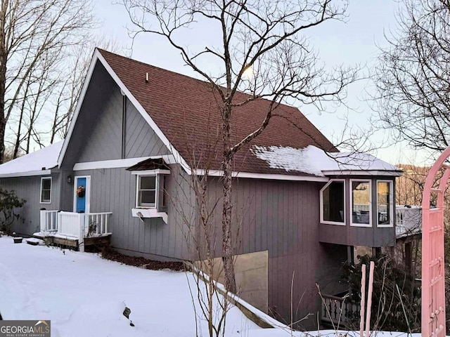 view of snow covered exterior