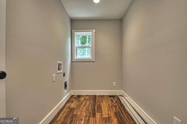 laundry room featuring electric dryer hookup, dark wood-type flooring, and hookup for a washing machine