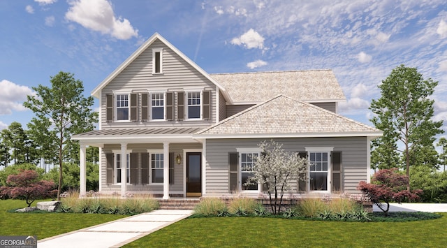 view of front of house featuring a front yard and covered porch