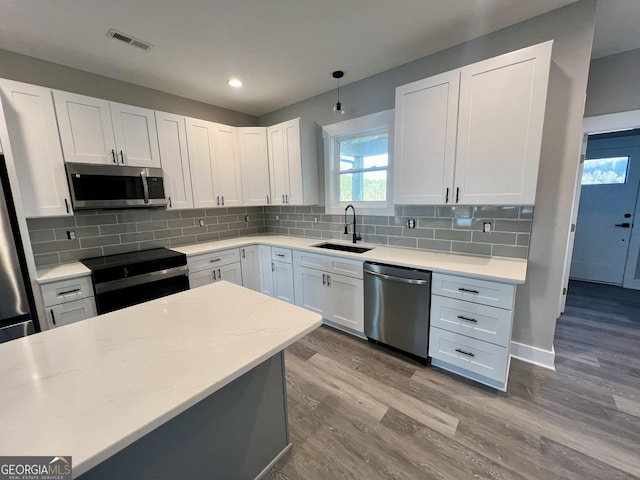 kitchen with white cabinetry, sink, appliances with stainless steel finishes, and tasteful backsplash