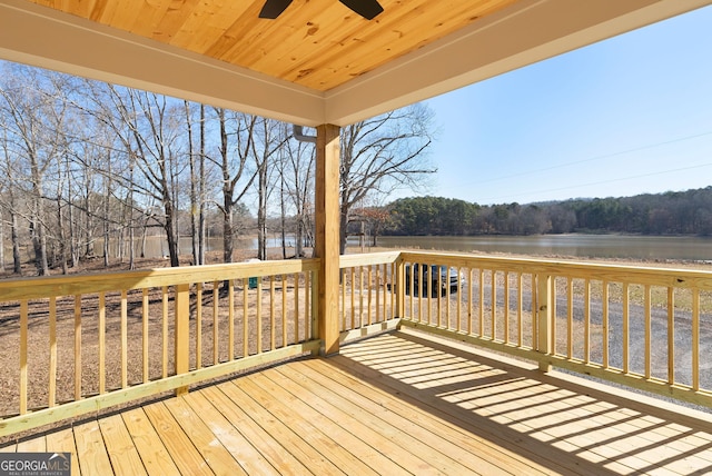 deck featuring a water view