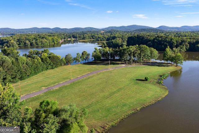 aerial view with a water and mountain view