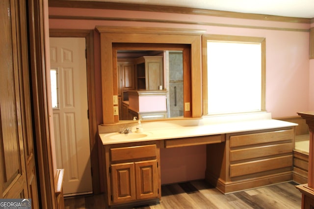 bathroom featuring vanity and hardwood / wood-style flooring