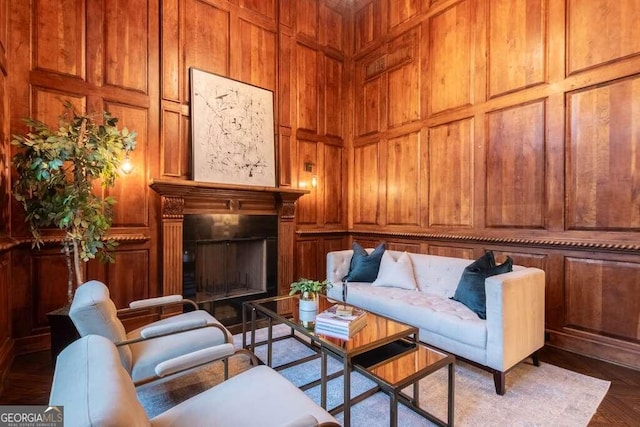 living room featuring parquet floors