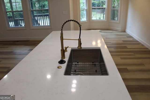 room details featuring dark hardwood / wood-style floors and sink