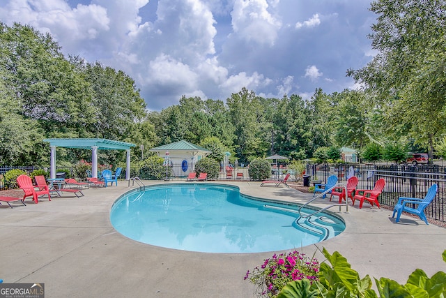 view of swimming pool with a patio area