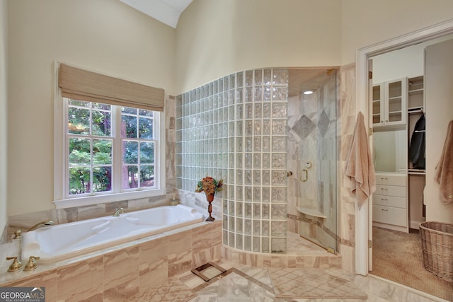 bathroom with plus walk in shower