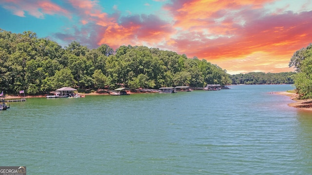 property view of water featuring a gazebo