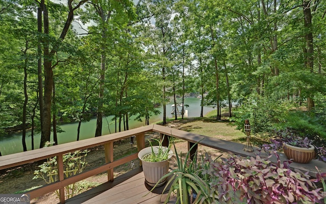 deck with a water view